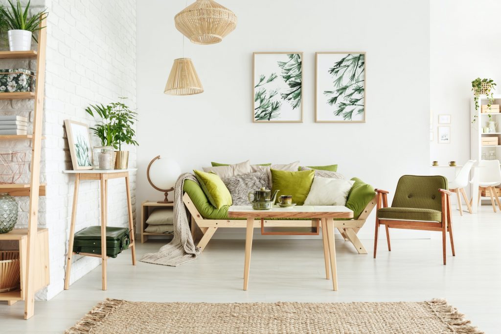 Green cozy living room